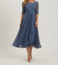 Sarah | Elegant Lace Midi Dress with Flowy Chiffon Skirt