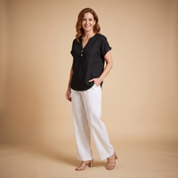 Sarah | Relaxed V-Neck Button Detail Blouse