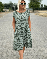 Sharon | Abstract Print A-Line Midi Dress With Scoop Neckline