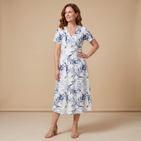 Sharon | Floral V-Neck Midi Dress with Short Sleeves