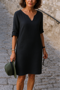 Shirley | Business Casual V-Neck Shift Dress with Elbow Sleeves