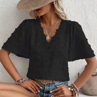 Stephanie | V-Neck Lace-Trim Textured Blouse