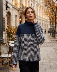 Tammy | Oversized Mock Neck Chevron Knit Sweater