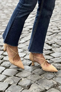 Tracy | Pointed Toe Cross Strap Kitten Heels
