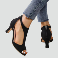 Vanessa | Peep Toe Heeled Sandals with Cutout Design and Back Zip