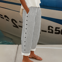 Vanessa | Striped Button-Front Tapered Pants